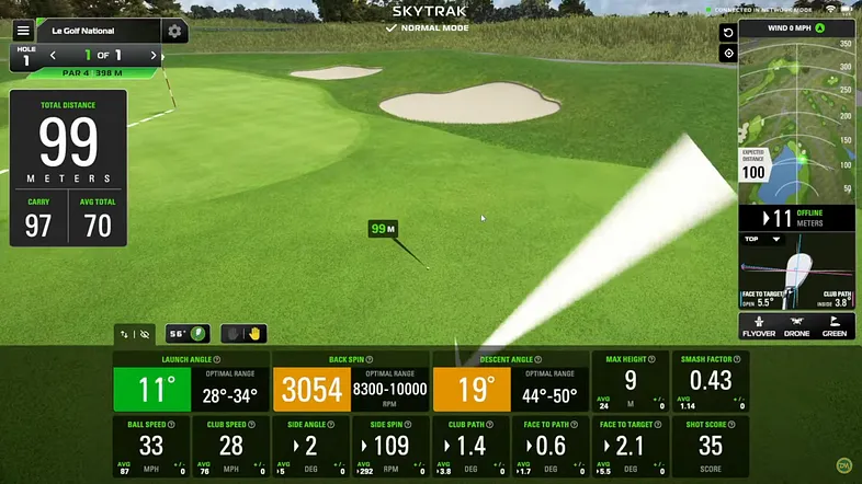 Portable golf launch monitor setup in a small indoor space