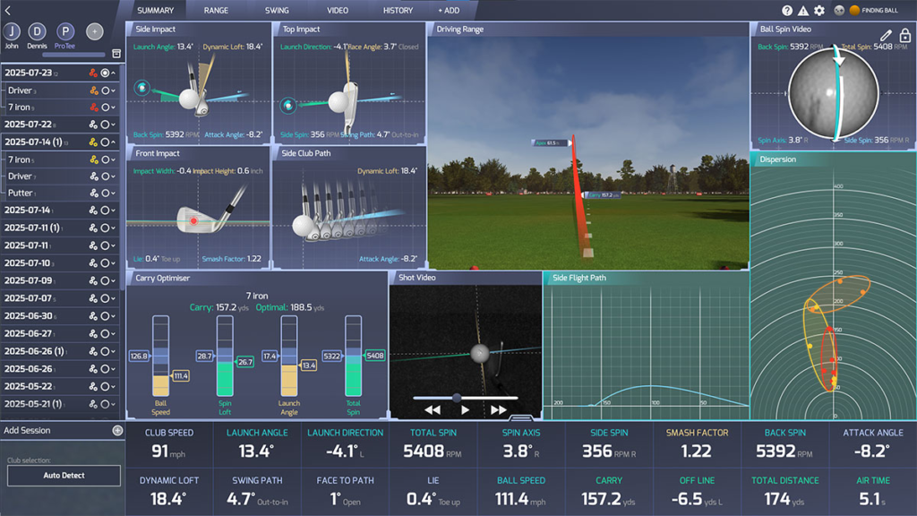 ProTee VX Club and Ball Data