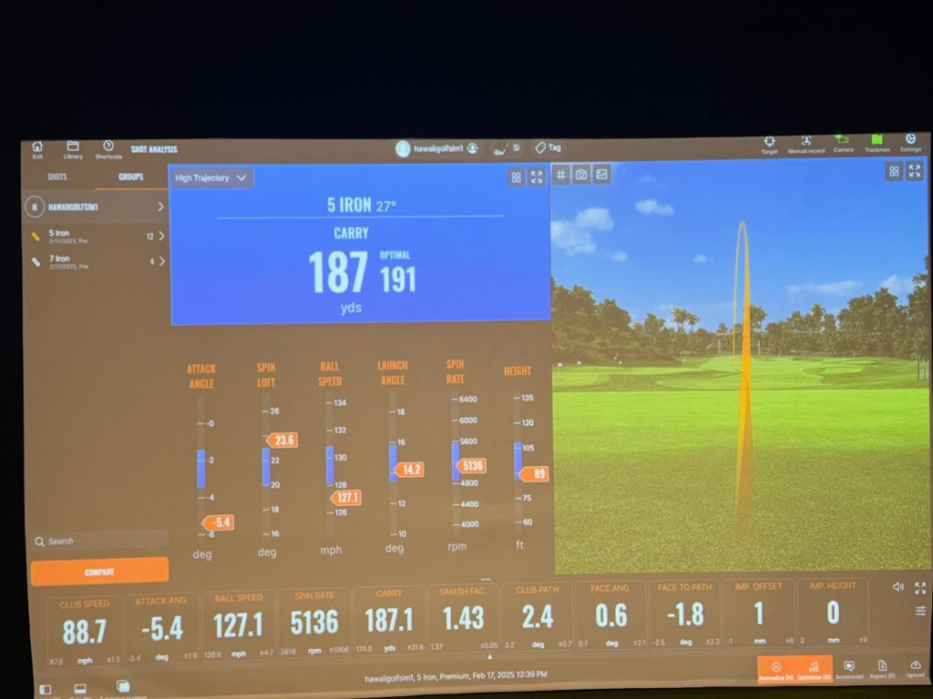 TrackMan iO 3D spin measurement showing draw and fade shot shapes