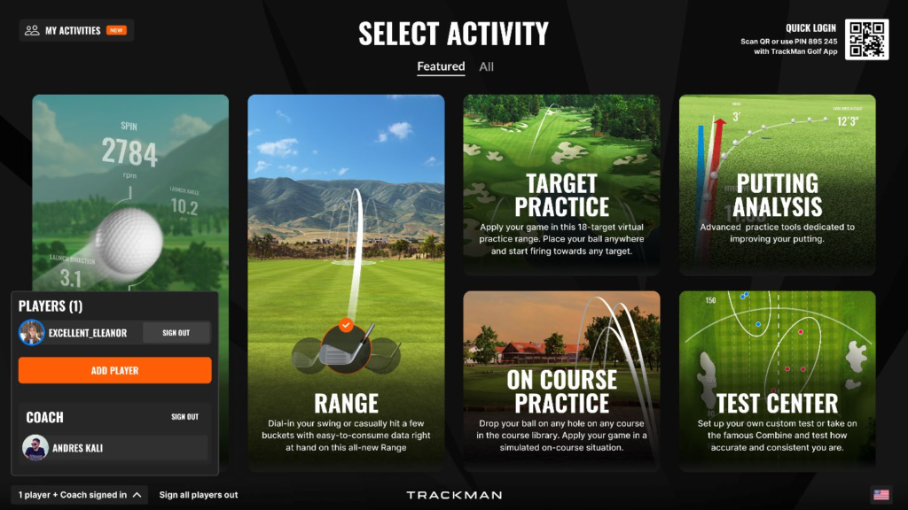 TrackMan iO practice mode range session with target distances