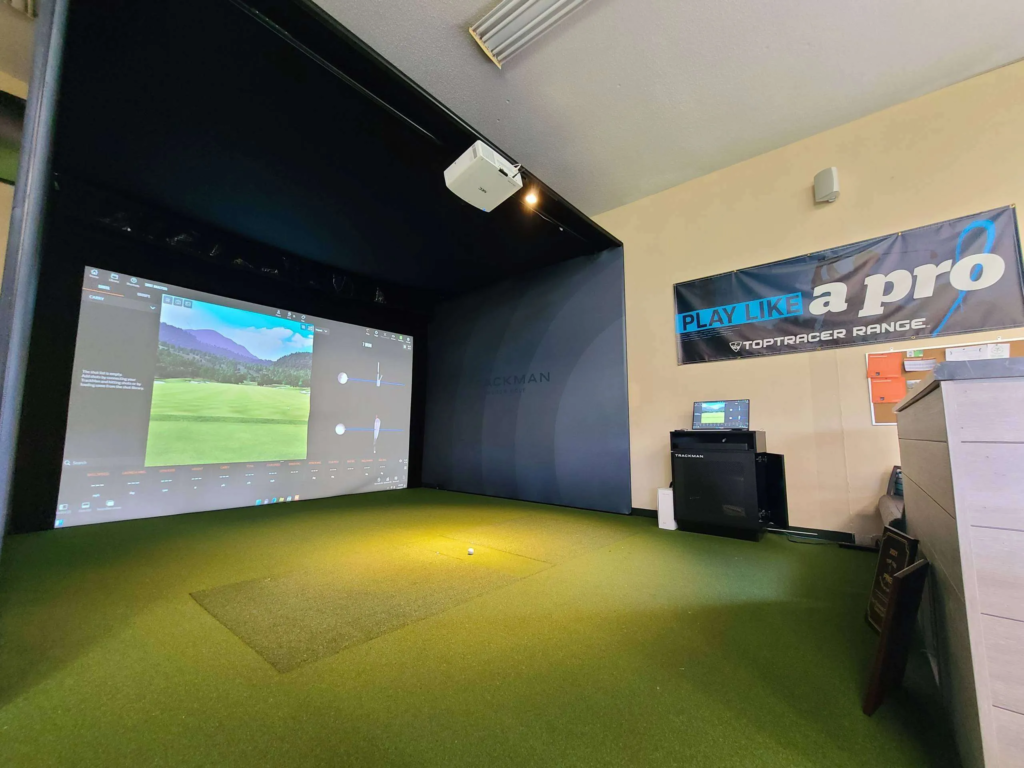 TrackMan iO premium home simulator build with large impact screen